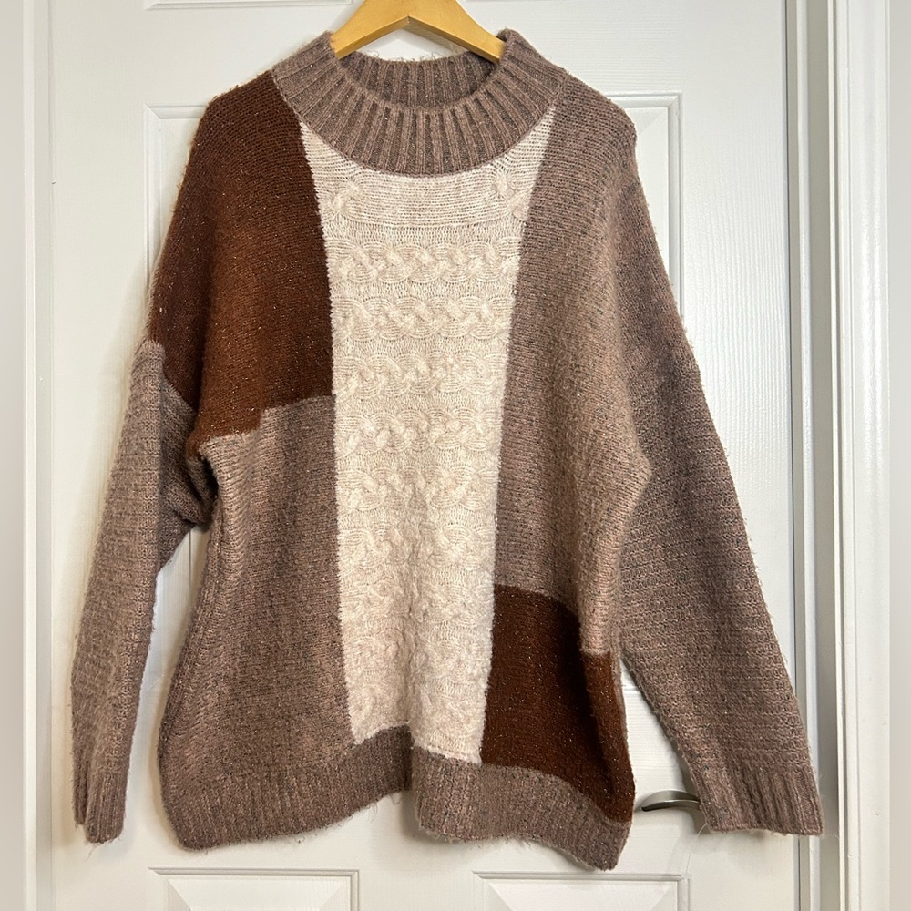 Cost Plus World Market Cowl Neck Sweater - Brown and Cream